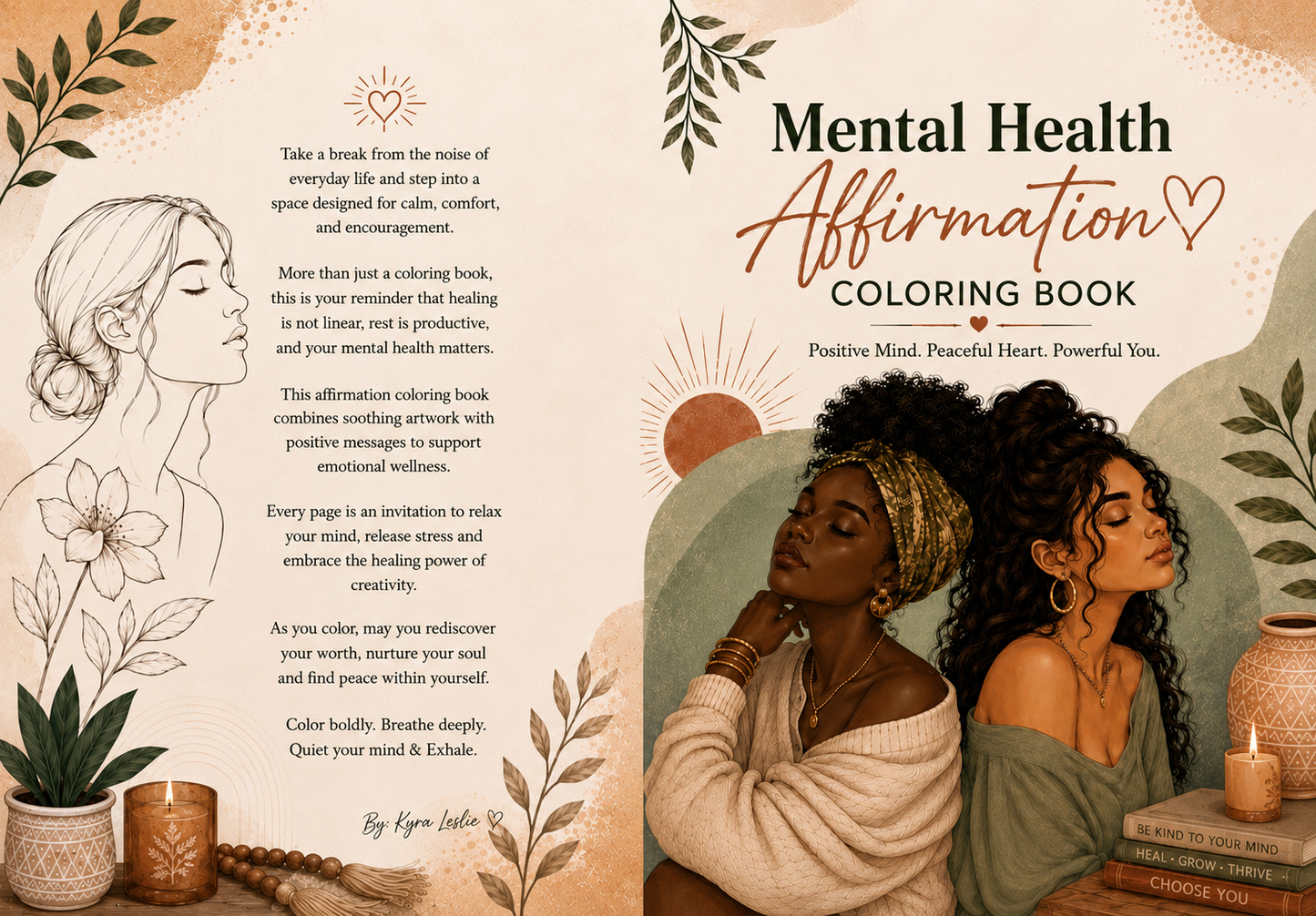 Mental Health Affirmation Coloring Book cover by Kyra Leslie